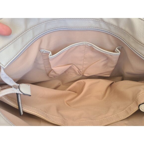 Nine West White Double handle Tote Cream Buckle Accents Pebbled Vegan Leather - Picture 8 of 15